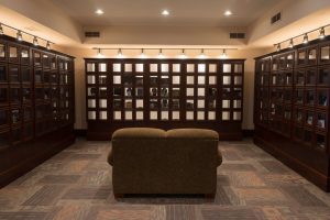 columbarium view 3 walls and couch, place for the respectful and usually public storage of cinerary urns, cremation services